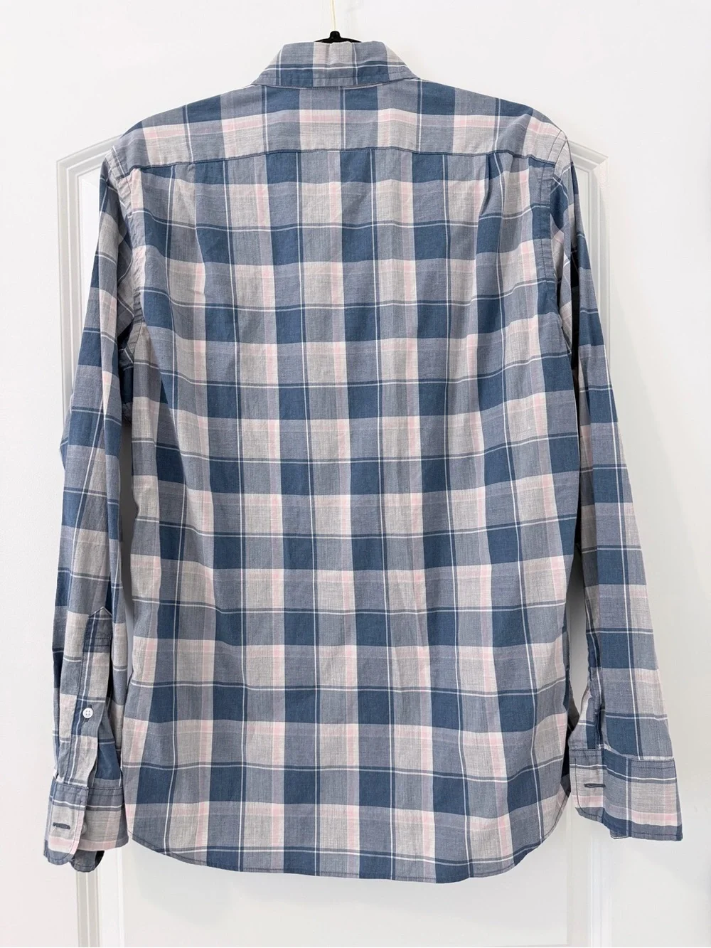J. Crew Men's Slim Fit Blue White & Pink Plaid Button-Down Shirt Size Medium